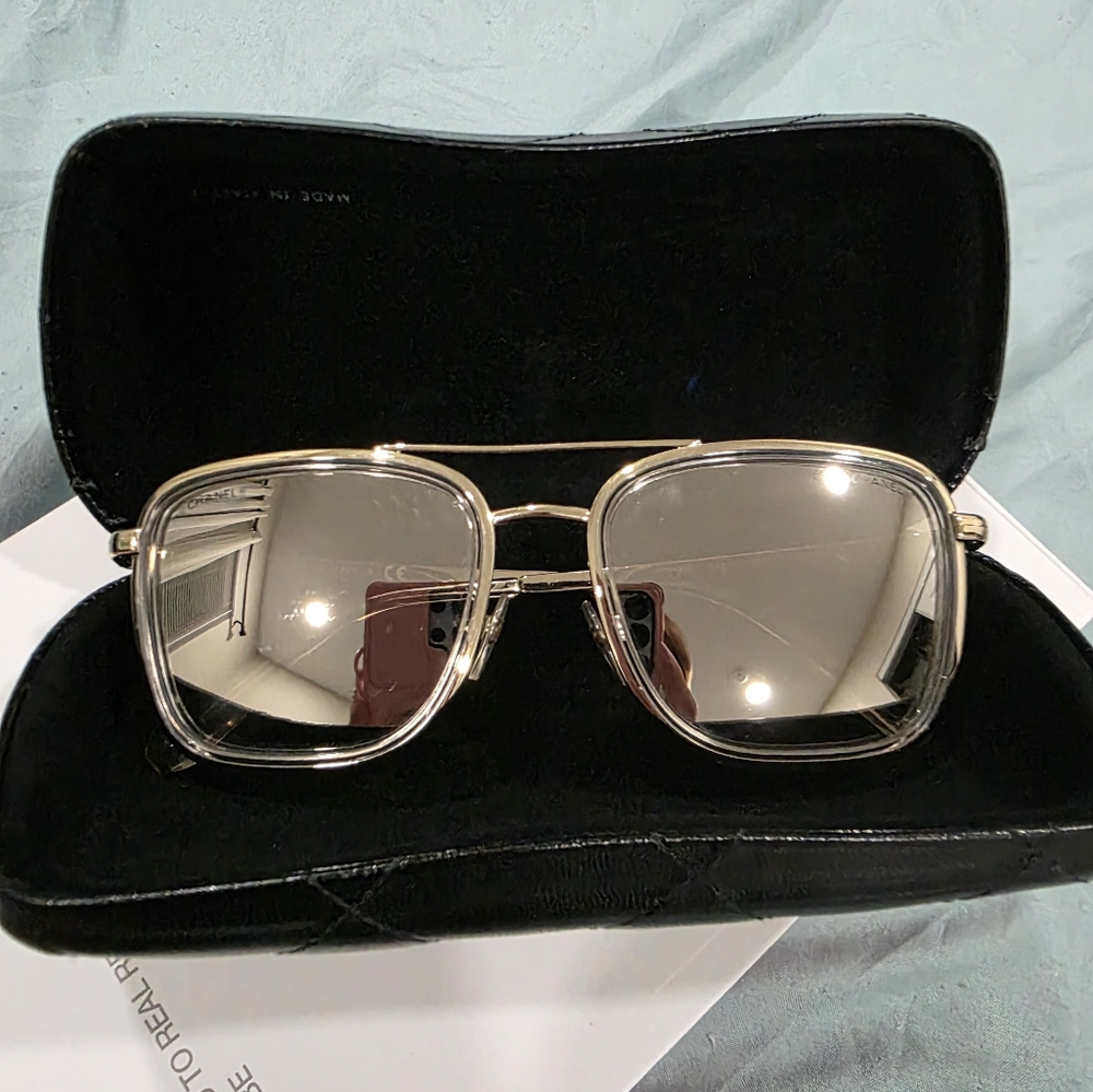 Chanel Silver Sunglasses with Case